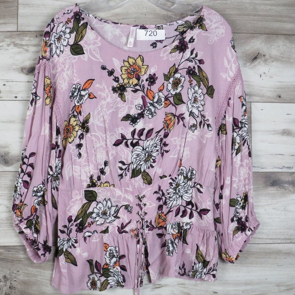 Xhilaration* Women's 3/4 Laced Sleeve Boat Neck Smock‎ Waist Blouse~ Size Medium